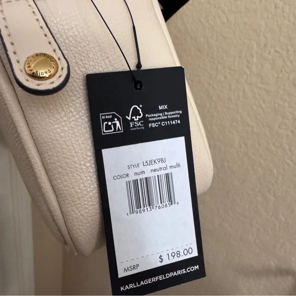 NWT KARL LAGERFELD Maybelle beige fun Embellished pins Crossbody Bag double zip - Picture 5 of 6